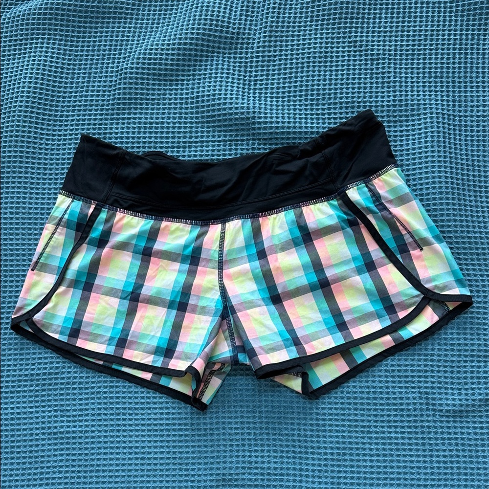 lululemon athletica Pastel Plaid Athletic Shorts with Black Waistband